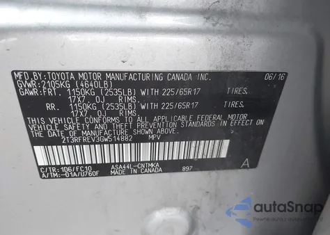 2016 Toyota Rav4 Xle from USA, damaged, VIN 2T3RFREV3GW514882